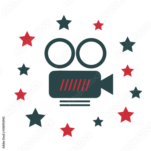 Vector illustration of logo  video camera icons in black. Cinema  movies.