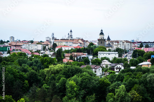 Cityscape of Suceava town seen from the citadel, Romania