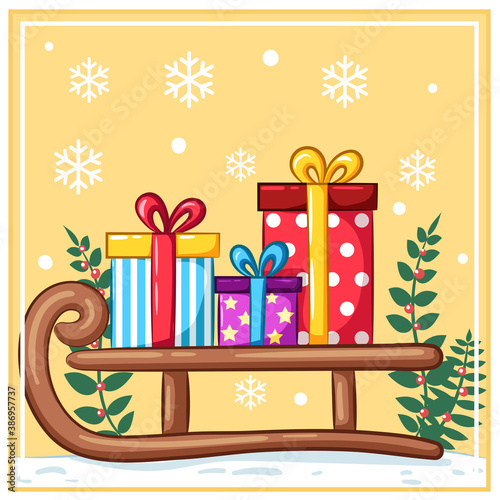 Schlitten mit Geschenken - Vektor-Illustration
