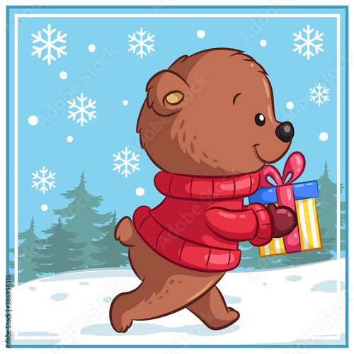 Niedlicher Bär mit Geschenk - Vektor-Illustration