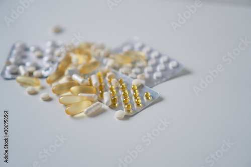 Assorted pharmaceutical medicine pills, tablets and capsules