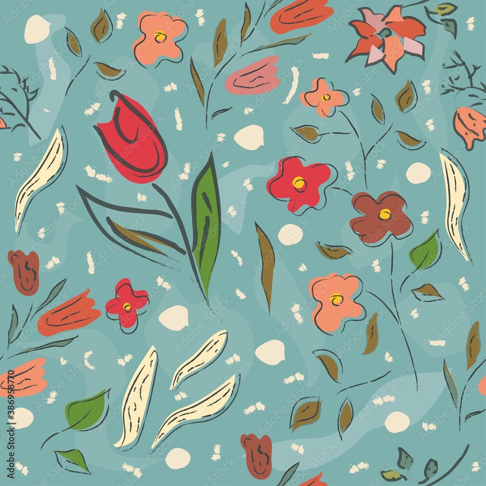 Floral Seamless Pattern. Hand Drawn. Floral Seamless Pattern. Hand Drawn.