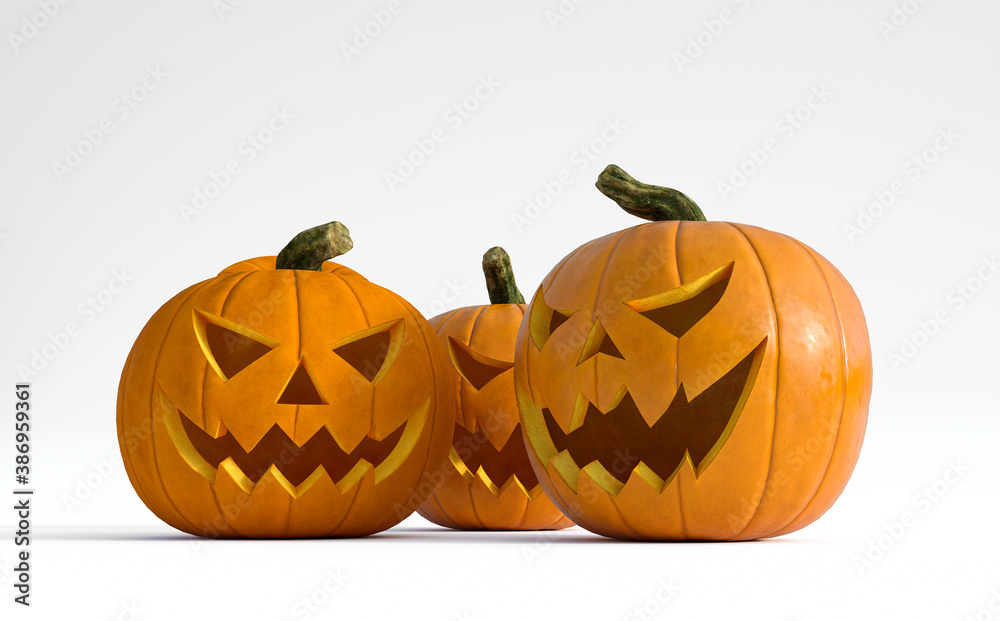 Fototapeta premium Scary looking pumpkins looking at a grinning pumpkin