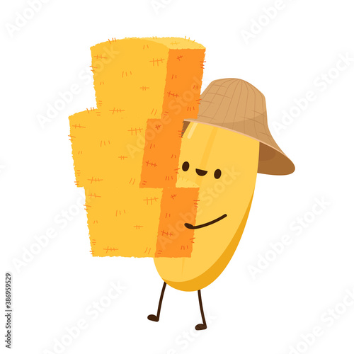 Rice character design. rice vector on white background. rice seed. Wheat straw.