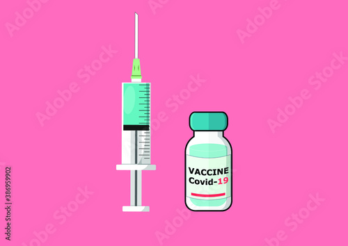 Flat design vector of Covid-19 vaccine bottle from medical laboratory are ready to use with patient