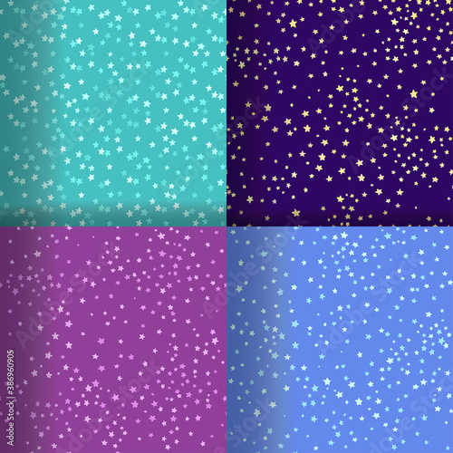 Star pattern set, 4 different color options. Vector illustration, texture for printing paper, fabric production of textiles
