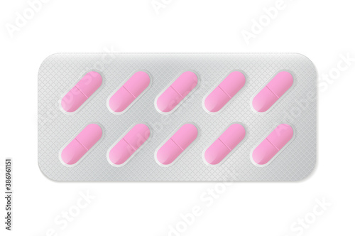 Pills or capsules white and blue in blister package for tablet vector Illustration design.