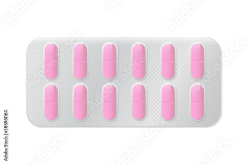 Pills or capsules white and blue in blister package for tablet vector Illustration design.