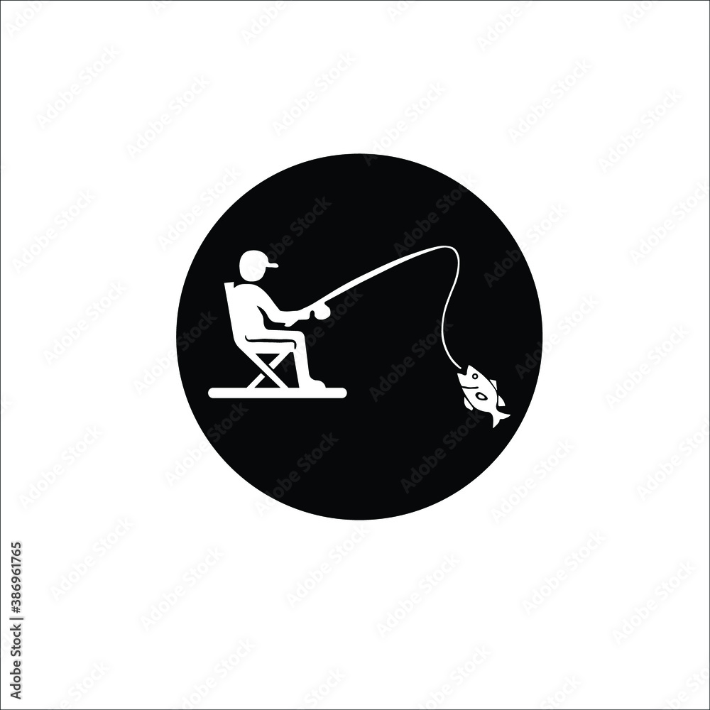 Flat,circle,Man Fishing in Boat Icon Flat,circle,Man Fishing in Boat Icon