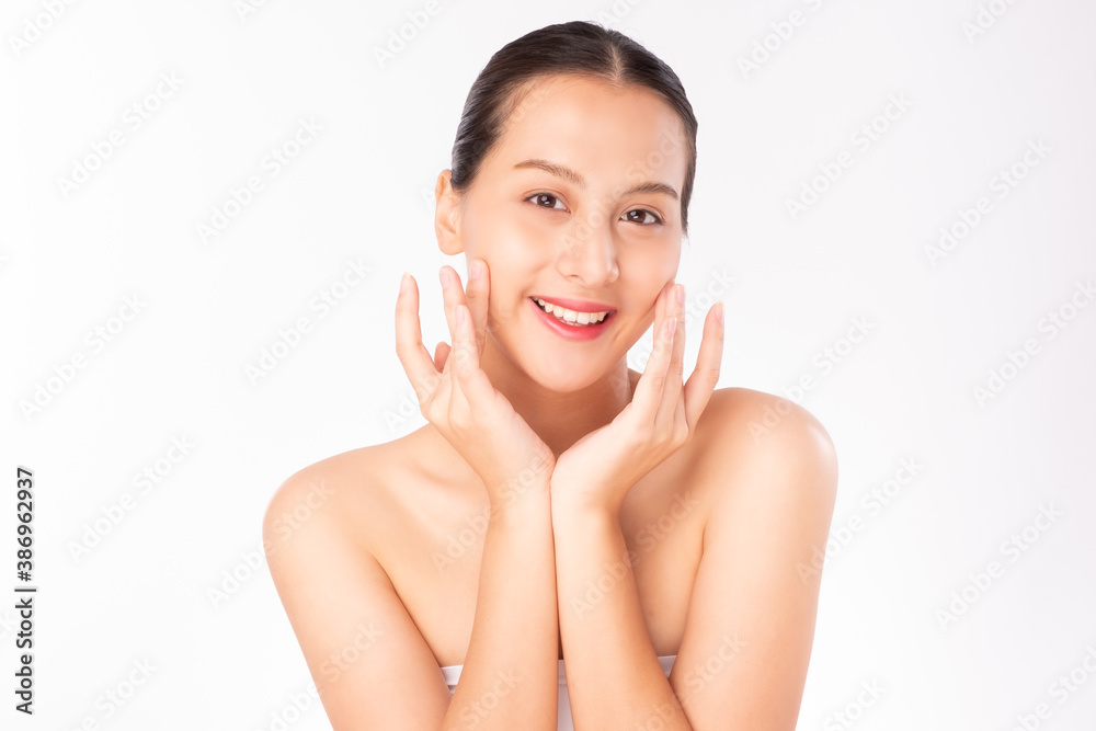 Young Asian beauty woman touching on beauty facial skin. Natural face care and skincare concept. Young Asian beauty woman touching on beauty facial skin. Natural face care and skincare concept.