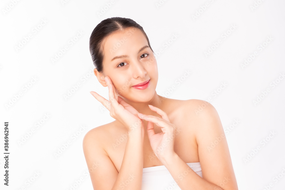 Young Asian beauty woman touching on beauty facial skin. Natural face care and skincare concept. Young Asian beauty woman touching on beauty facial skin. Natural face care and skincare concept.