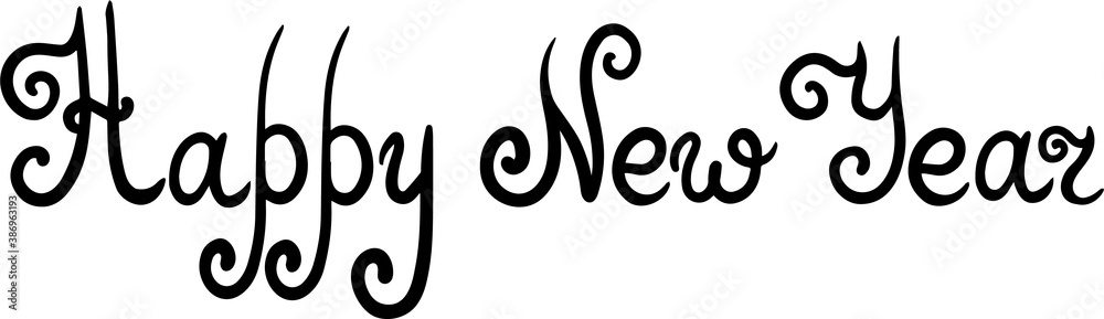 Happy New Year - hand written lettering for winter holidays season. Black text isolated on white background. Digital illustration. Happy New Year - hand written lettering for winter holidays season. Black text isolated on white background. Digital illustration.