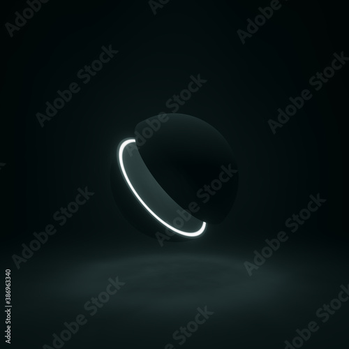 3d rendering illustration. black white lighted abstract sphere