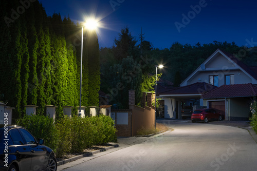 Canvas-taulu modern led streetlights on empty village street
