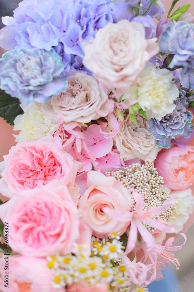 Flower composition. Macro photo. Wedding decor. A Beautiful bouquet of fresh spring flowers.	
