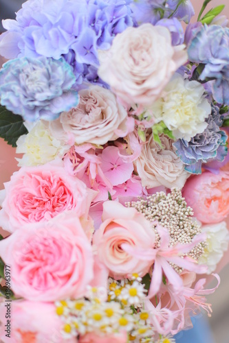 Flower composition. Macro photo. Wedding decor. A Beautiful bouquet of fresh spring flowers. 