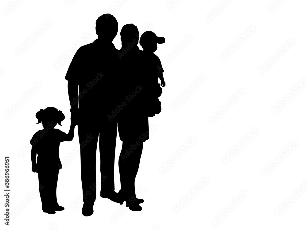 Silhouette family with two children