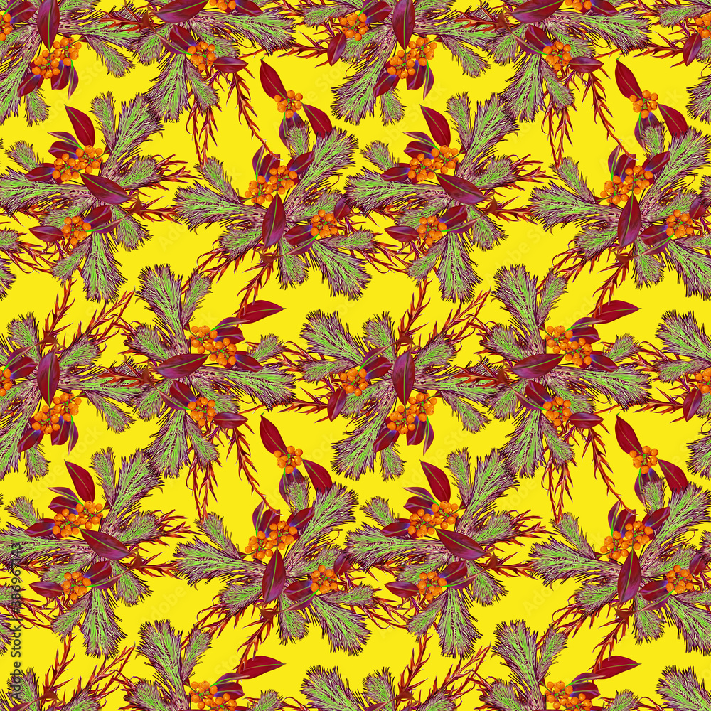 Christmas seamless pattern with fir, twigs and berries. Christmas seamless pattern with fir, twigs and berries.