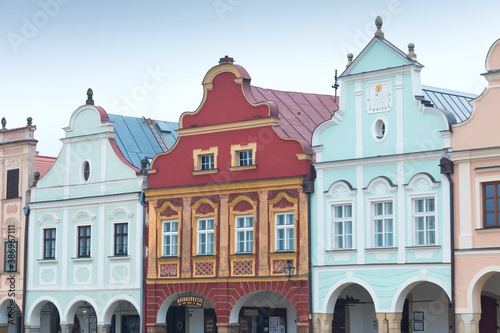 Photography Traditional houses on the main square of Telc, South Moravia, Czech Republic