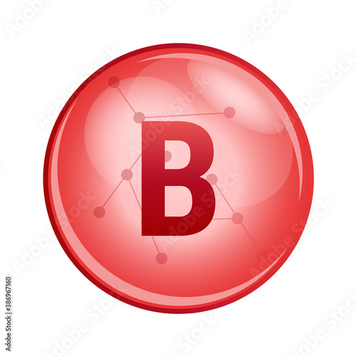 Vector red icon of blood group or blood type B. Red donation cell. Transfusion hematology icon. B positive or negative, where the blood contains type-B antigens isolated on a white background.