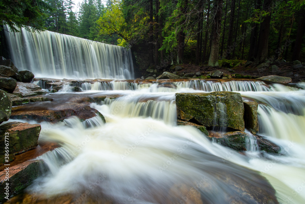 beautiful waterfall in Giant Mountain in Poland