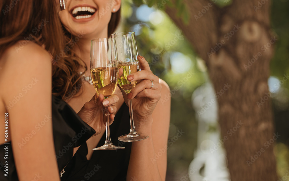 Women enjoying with drinks at a party Women enjoying with drinks at a party