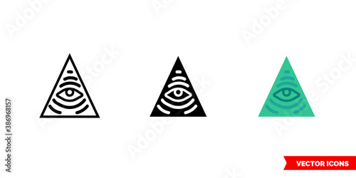 Illuminati icon of 3 types color  black and white  outline. Isolated vector sign symbol.