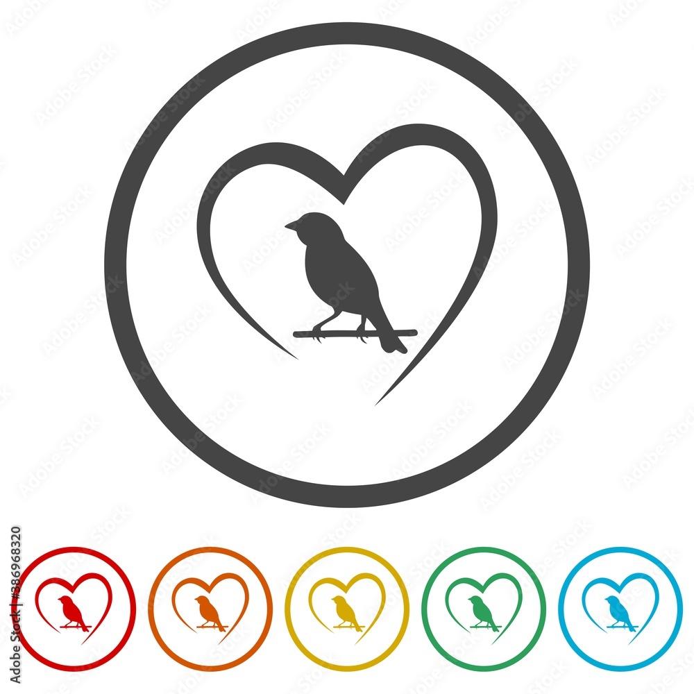 Bird in heart ring icon, color set Bird in heart ring icon, color set