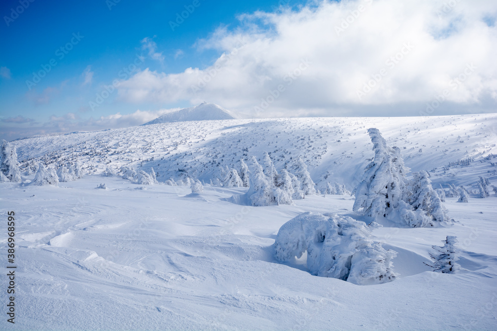 beautiful winter landscape in Giant mountains in Poland beautiful winter landscape in Giant mountains in Poland