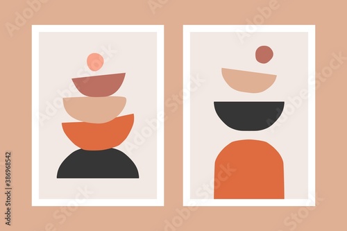 Abstract mid century posters. Boho contemporary wall art, modern print hand drawn wallpapers interior decoration. Vector illustration