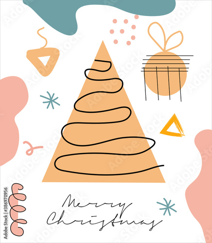 Modern abstract hand drawing Christmas doodles greeting cards, Trendy contemporary design template