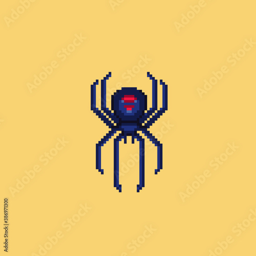 Cool scary spider. Pixel art style. 8 bit halloween vector illustration