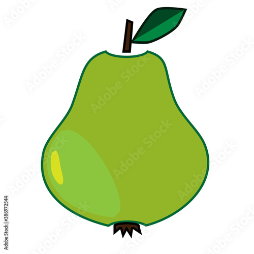 Green pear. Pear icon with twig and leaf isolated on white background