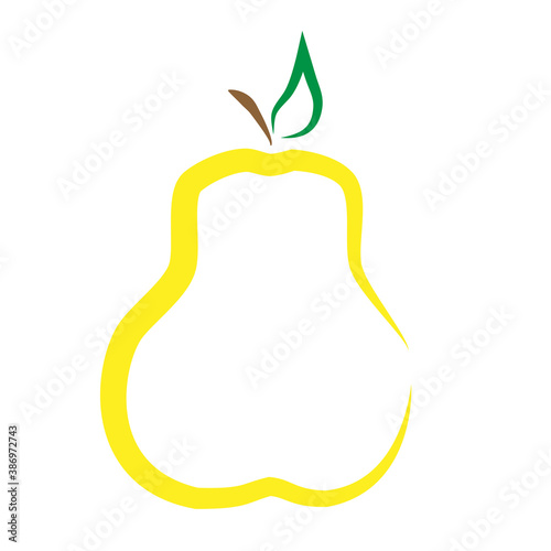 Yellow pear. Pear icon with twig and leaf isolated on white background