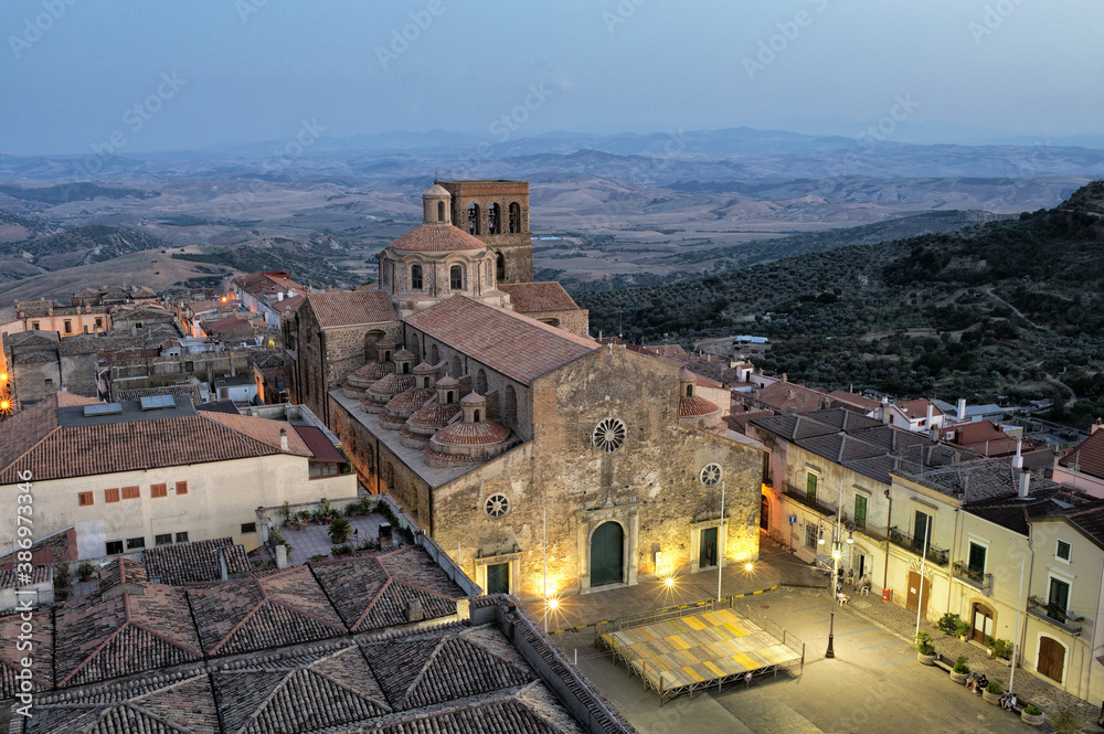 Ferrandina, district of Matera, Basilicata, Italy - The church of S. Maria della Croce and part of the village seen from the quadrangular tower of the monastery of S. Chiara