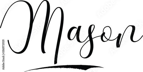  Mason-Male Name Cursive Calligraphy on White Background