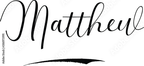 Matthew -Male Name Cursive Calligraphy on White Background photo