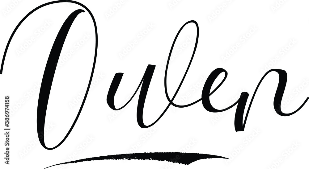 Owen Male Name Cursive Calligraphy on White Background Stock Vector