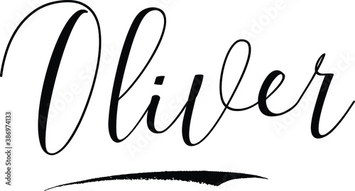 Oliver -Male Name Cursive Calligraphy on White Background