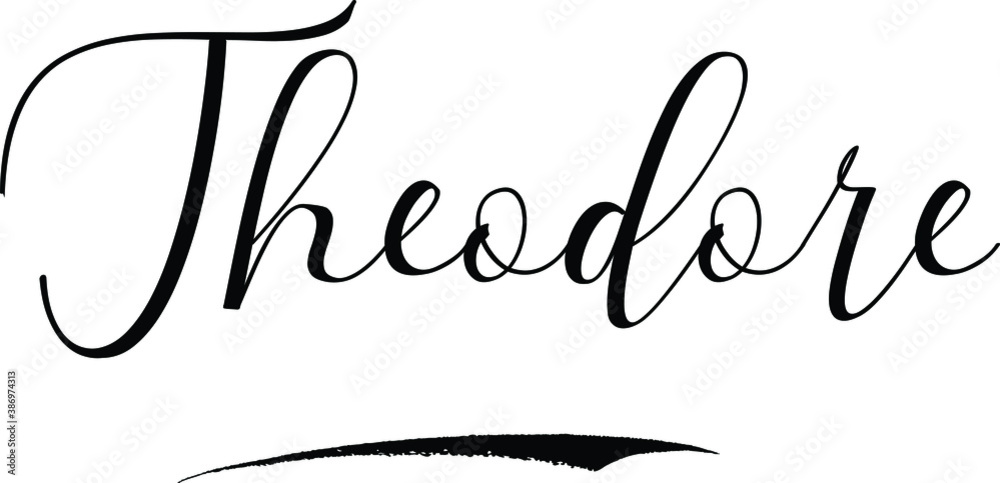 Theodore -Male Name Cursive Calligraphy on White Background Theodore -Male Name Cursive Calligraphy on White Background
