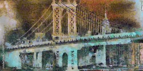 Manhattan bridge painting. 3D rendering © rolffimages