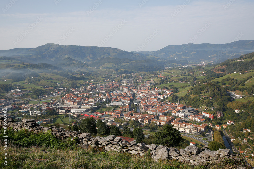 panoramica de Azpeitia, pueblo del Gipuzkoa en el Pais Vasco (Spain)