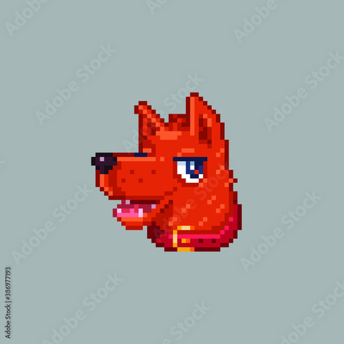 Cute cheerful puppy. Happy and funny pet. Vector image in pixel art style.