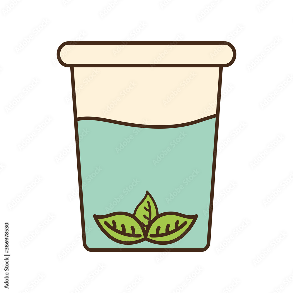 tea glass with leaves line and fill style icon vector design tea glass with leaves line and fill style icon vector design
