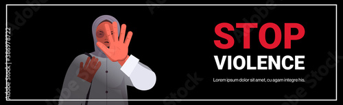 scared terrified arab woman with bruises on face stop violence and aggression concept portrait horizontal copy space vector illustration