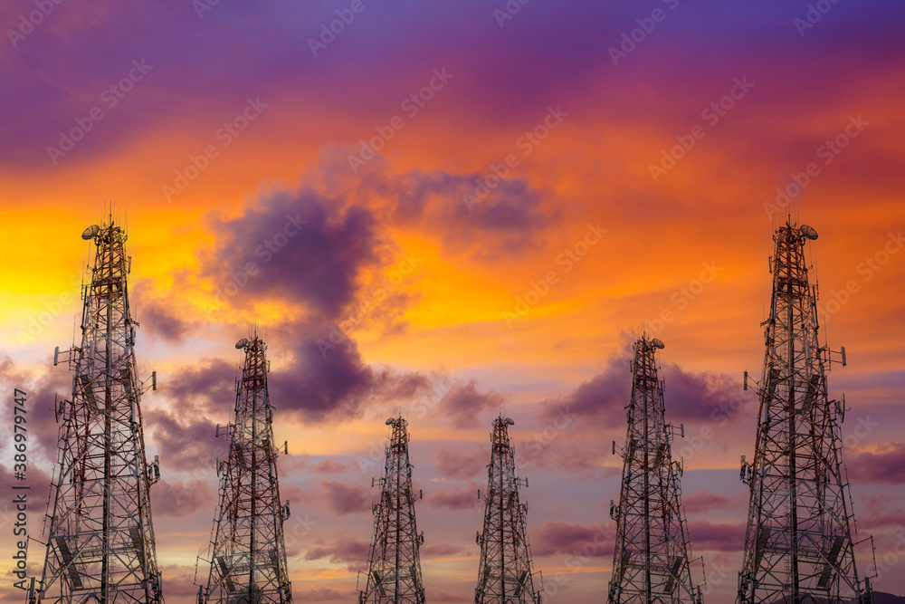 telecommunication tower at sunset sky background. telecommunication tower at sunset sky background.