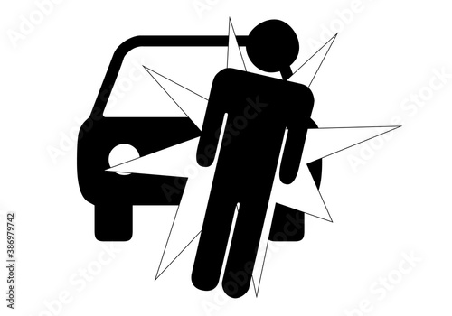 Icono negro de un coche atropellando a una persona.