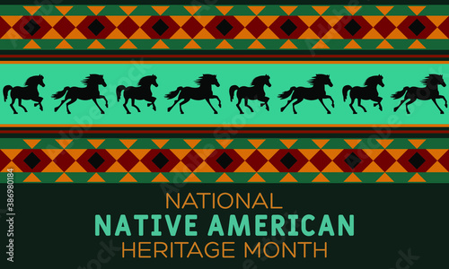 National Native American Heritage Month is an annual designation observed in November. Poster, card, banner, background design. Vector EPS 10.
