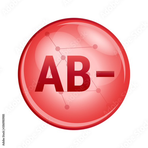 Vector red icon of blood group or blood type AB−. Red donation cell isolated on a white background. Transfusion hematology icon. AB- negative, where the blood contains type-A and type-B antigens.