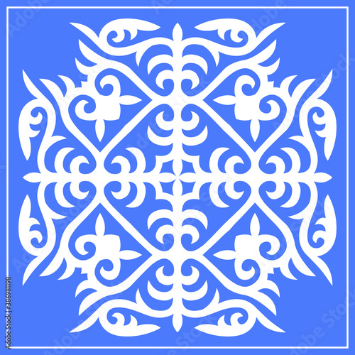 Decorative square Pattern, workpiece for your design. Ornamental elements and motifs of Kazakh, Kyrgyz, Uzbek, national Asian decor for tile, pillow, textile and print design. Vector.